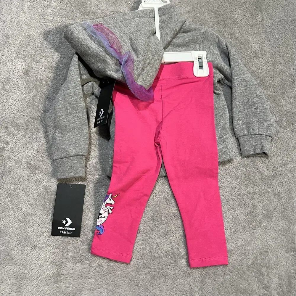 Converse 2 Piece Hoodie Leggings Set Toddler Girls 18M Pink Unicorn All Star
